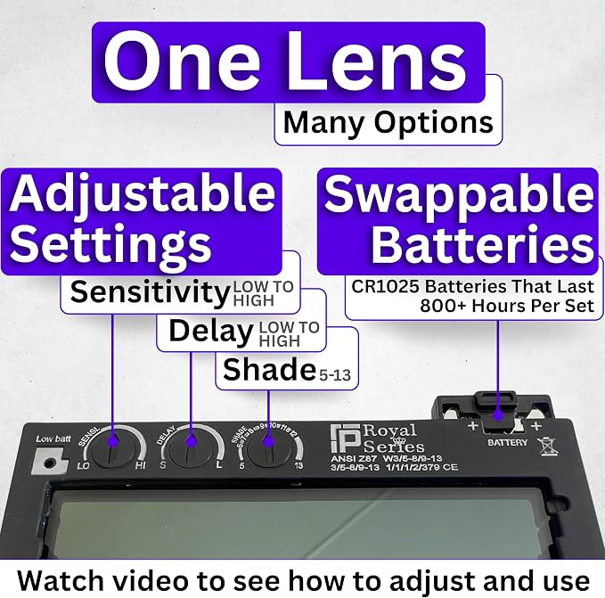 The Prince 1.0 | Shade 5-13 Adjustable Silver Auto Darkening Welding Lens | 2" x 4 1/4" x 0.33" | Adjusts From Shades 5-13 | Silver Front - Light Blue Weld View | Ridge Products Royal Series