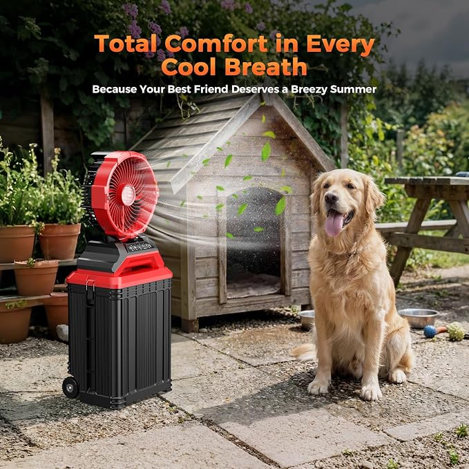 Portable Misting Fan with 30L Water Tank, 2-in-1 Rolling Mist Fan with Wheels, 30000mAh Rechargeable Battery Operated Cooling Station with Remote for Golf Cart, Patio, Camping, Outside & Travel