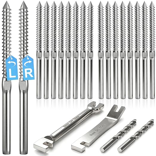 Steel DN Mate 200 Pack T316 Stainless Steel Right&Left Handed Thread Swage Lag Screws for Wood Post of 1/8" Steel Cable Railing Kit, Cable Railing Hardware, DIY Deck Railings, Wrench Include, DM50