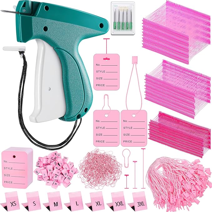 Chumia 3576 Pcs Tagging Guns for Clothes Labels Attacher Stitch Guns for Clothing with 3000 Barbs, 5 Needles and 100 Price Tags, Sewing Kit for Retail Stores, Garage Yard Sales(Pink)