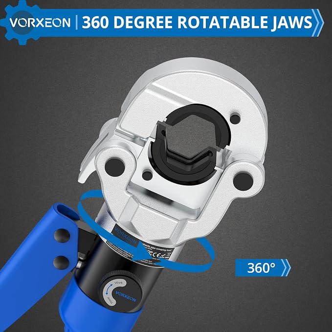 Copper pipe Pro press crimper 8 Ton Hydraulic Tube Fittings Crimping Tool with Vus Dies 1/2", 3/4", 1", 360° Rotating Head Storage Case For Plumbers, Electricians, HVAC Techs