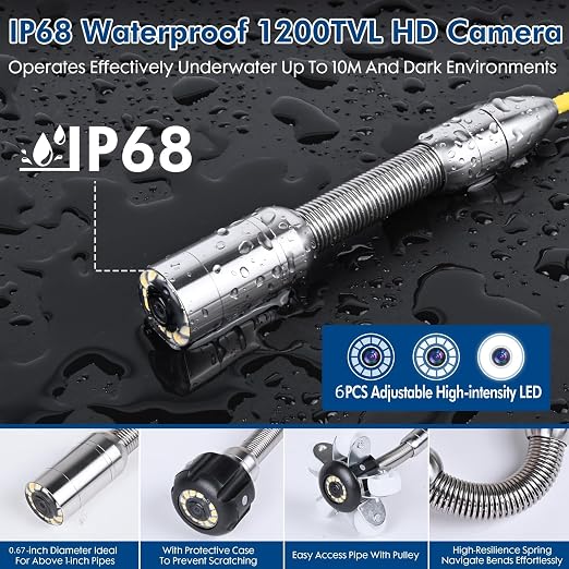 Sewer Camera 100FT,32GB 17MM Plumbing Sewer Drain Snake Camera w/Light | JQKJCAM Waterproof Sewer Scope w/ 4.3'' HD Video Screen,Meter Counter,3.5''Roller Wheel for>=1'' Pipe Duct Inspection