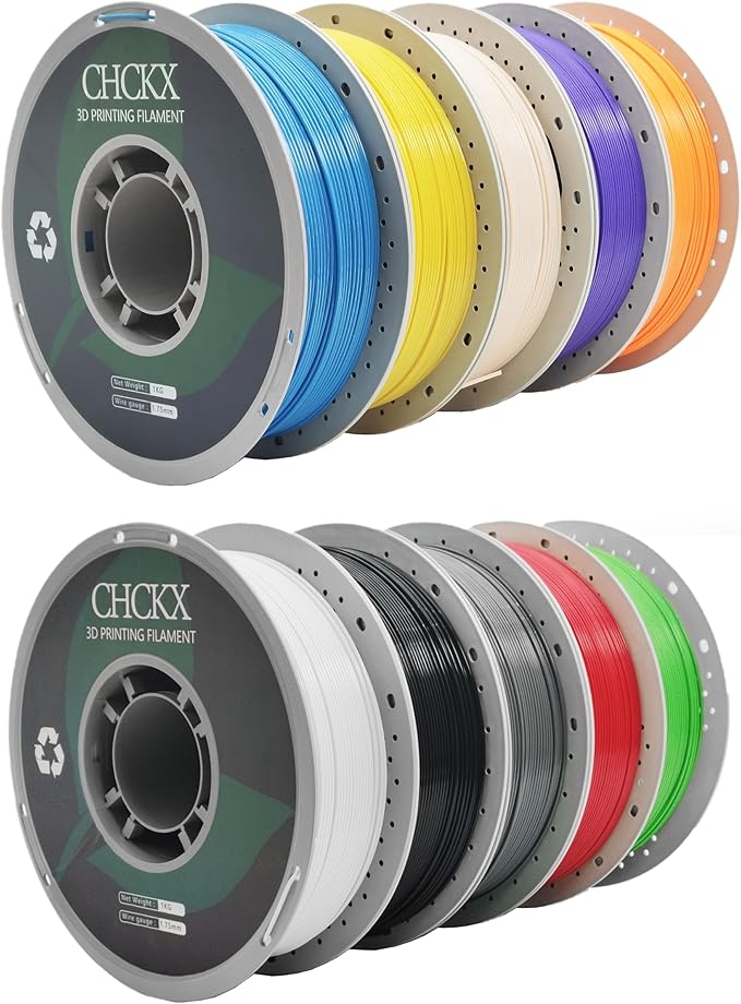 PETG 3D Printer Filament Bundle, 10Rolls,Dimensional Accuracy +/- 0.03 mm, 1kg Spool(2.2lbs), 1.75 mm Fit for Most 3D Printers,Black+White+Gray+Red+Green+Blue+Yellow+ Skin+Purple+Orange