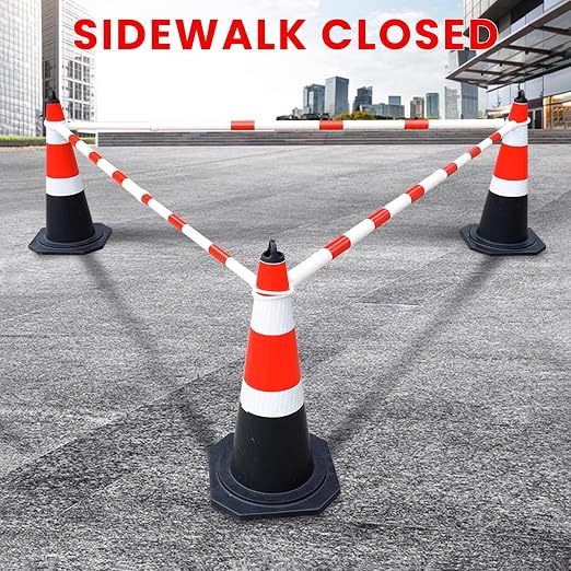 6 Pcs Retractable Traffic Cone Bar from 4ft to 7.2ft, Expandable Safety Cone Bars, Lightweight Barricade for Parking Lots, Road Construction (Cone Not Included, Red and White)