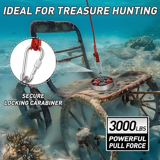 FINDMAG Magnet Fishing Kit 3000LBS – 4.72" N52 Neodymium Magnet, 10PCS Treasure Hunting Set with 65FT Rope, Hook, Case, Gloves, Scraper for River & Lake Retrieval
