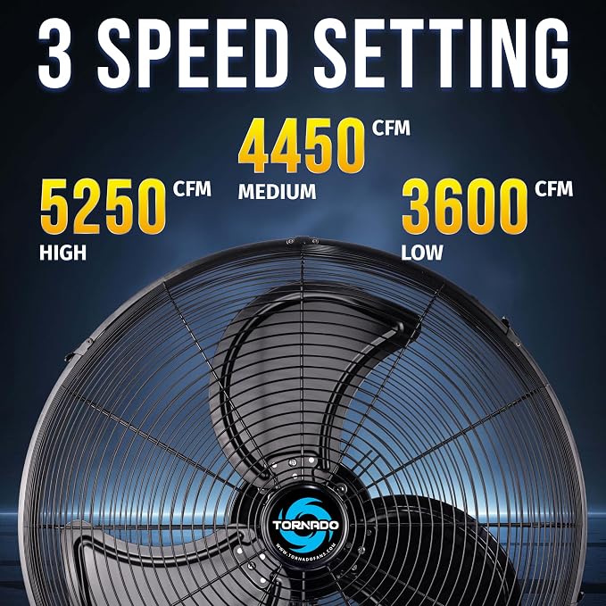 Tornado 20 Inch Pro Series High Velocity Waterproof Outdoor Wall Mount Fan, Oscillating Industrial, Commercial & Residential Fan, 3-Speed, 5250 CFM, 1550 RPM, 1/7 HP, 6.6 FT Cord, UL Listed
