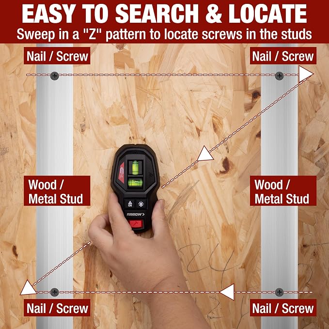 ARROW 2-in-1 Laser Level with Magnetic Stud Finder, Rechargeable Wall Scanner for Wood & Metal, Cross Line Laser with Bubble Vials for Accurate Markings, Ideal for Hanging Frames & Pictures