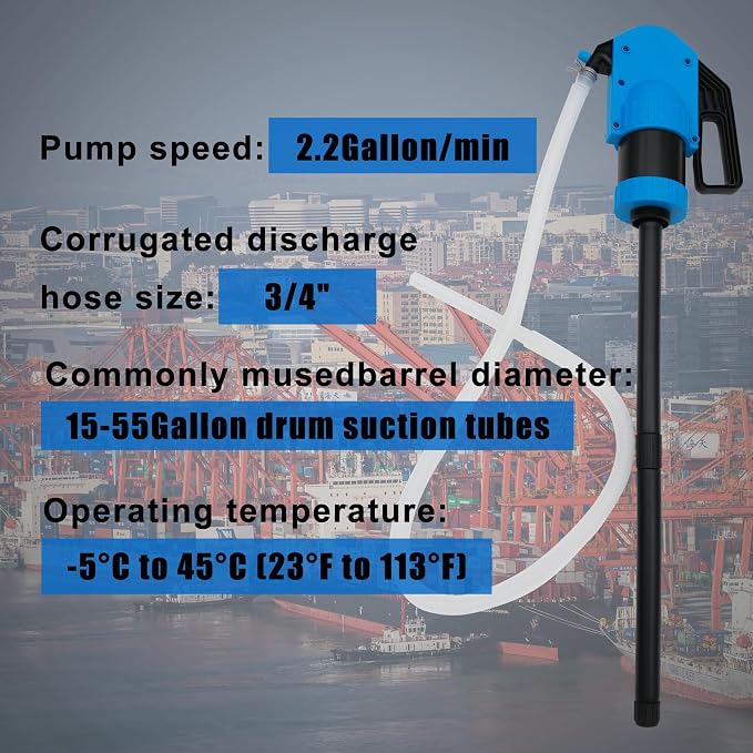 Lever Action Drum Pump Cost-Effective Replacement - Manual Barrel Pump for DEF,Antifreeze, Gasoline, Fuel & Low concentration liquid,Siphon Pump for 55 Gallon Includes 6.56 ft of 3/4”Corrugated Hose