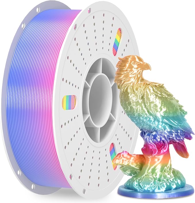 PINBALL Silk Rainbow PLA 3D Printer Filament 1.75mm Shiny Multi-Color Changing Filament 3D Printing PLA Filament Dimensional Accuracy +/- 0.02mm 1 KG Silk Rainbow Candy