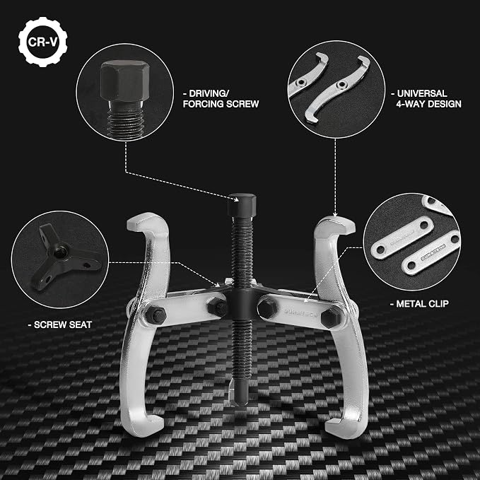 DURATECH 3-Inch 3-Jaw Gear Puller, Removal Tool for Gears, Pulleys, Bearings and Flywheels, Fully Assembled, CR-V Steel