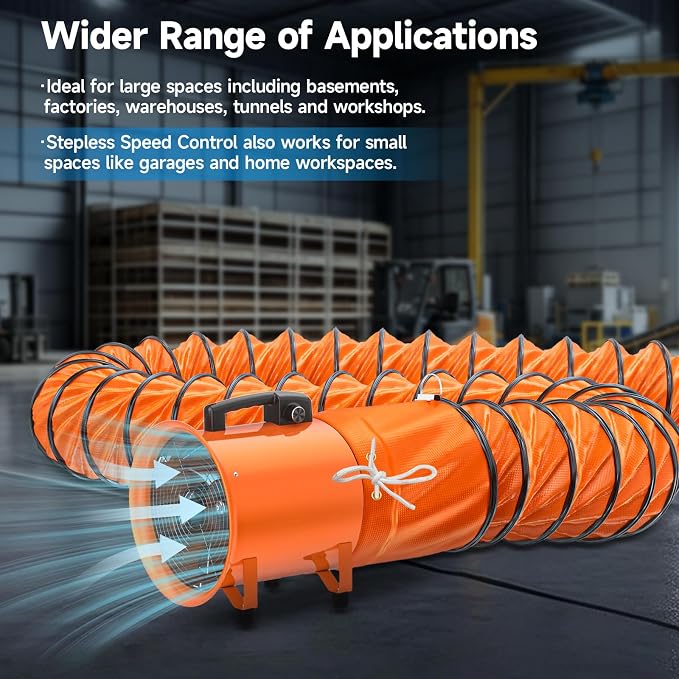 12 Inch Utility Blower Fan, 550W Portable Industrial Cylinder Axial Fan with 33Ft Duct Hose, 3243 RPM High-Velocity Air Extractor Fan Exhaust/Ventilation for Basement Workshop Warehouse Paint Booth