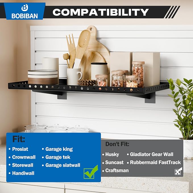 4 Pack Slatwall Shelves, Heavy Duty Black Metal Slat Wall Shelf for Retail, Garage, Home Storage, 110 lbs Load Capacity, Universal Slatwall Accessories (14 x 24 Inch-4, Black)