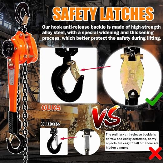 YATOINTO Lever Chain Hoist, 3/4 Ton Come Along Winch, 10FT Manual Ratchet Puller Hoist,G80 Black Chain and 2 Heavy Duty Hooks,1650lbs Hoist for Lifting