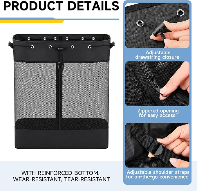 Gerrii 2 Pack Extra Large Pegboard Mesh Storage Baskets with 4 Hooks, 18 x 11 x 26 Inch Pegboard Wall Organizer Accessories with Zippered Front, Large Capacity, for Home Sport Garage Storage