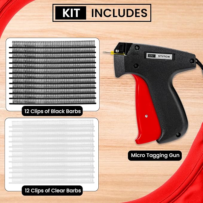 Perco Micro Stitching Gun Kit – Heavy-Duty Tagging Tool for Professional Use – Commercial-Grade Handheld Fastener Gun for Fabric Repairs & Craft Projects – Includes 1000 Black & 1000 White Fasteners