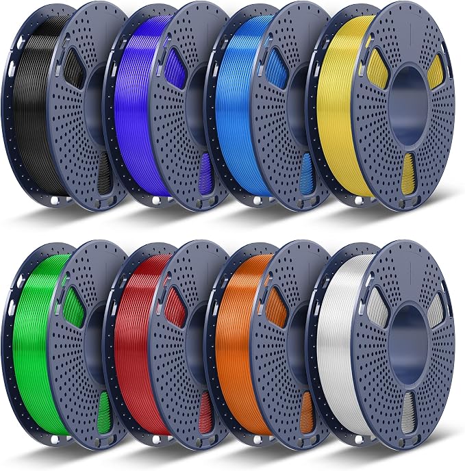 TECBEARS PETG Filament 1.75, Transparent 3D Printer Filament Bundle, 250g/Spool, 8 Rolls, 2kg in Total, Black+Transparent+Clear(Red,Orange,Blue,Green,Purple,Yellow)
