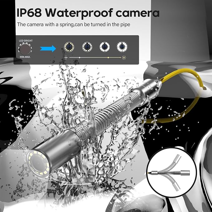 9'' Monitor Sewer Camera,HD 1000TVL,0.072ft/22mm Endoscope with 12pcs LED Lights, IP68 Waterproof Pipe Drain Inspection Camera with DVR 16GB TF Card (20M/65.6FT)