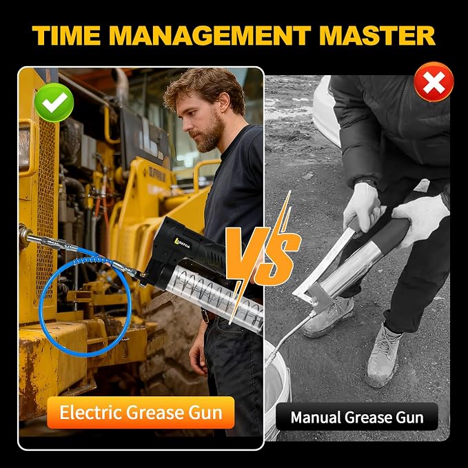 Electric Grease Gun, Upgraded Cordless Grease Gun 2-in-1 Dual Pistol & In-Line Grip, 12000 PSI 7oz/min Flow, 2×4.0Ah battery , 39.4" & 11.8" grease gun hose 4 Couplers Light, for Farm Truck Mechanics