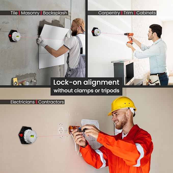 ZANIS Multi Surface Laser Level – 360° Dual Dials with Bubble Level – Wall-Mountable with Pins, Screws, or Sticky Pads – Precision Tool for Hanging Pictures, Shelves, and DIY Projects