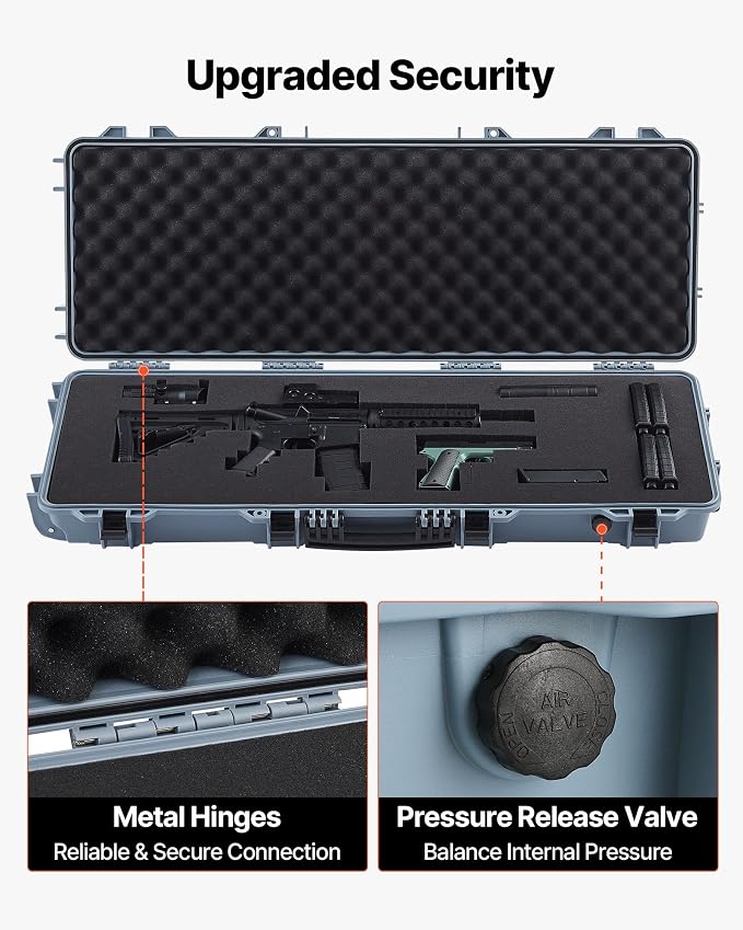 VEVOR Rifle Case, Rifle Hard Case with 4 Layers Fully-protective Foams, Lockable Hard Gun Case with Wheels, IP67 Waterproof & Crushproof, for Rifles or Shotguns