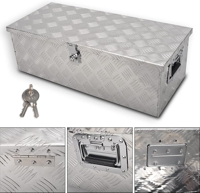 30 Inch Aluminum Truck Tool Box With Side Handle, 5 Bar Tread Storage Organizer for Pickup, RVs, Trailers - Silver (30''X13''X10'')