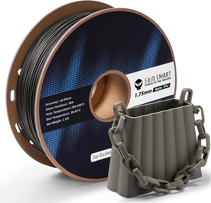 SainSmart Matte TPU Filament, Olive Green Flexible TPU 3D Printing Filament, 1.75 mm, 1kg (2.2LB), Dimensional Accuracy +/- 0.05 mm
