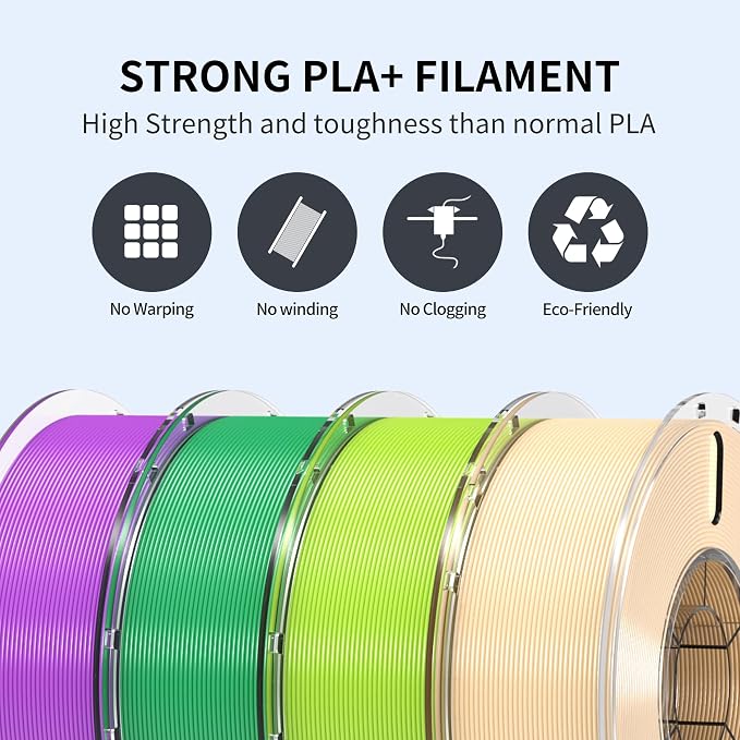RAMBERY PLA+ 3D Printer Filament, Purple/Green/Bright Green/Skin, 4KG | PLA Plus Filament Bundle Toughness Upgraded, 1.75MM, Fit Most FDM Printers, 1KG X 4 Spools