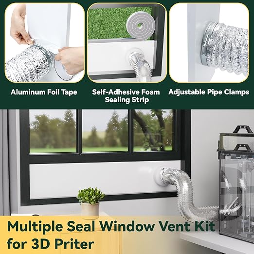 Flehomo Window Vent Kit for 3" and 4" Diameter Hose, Include Vent Cover with Self-Closing Flaps, Adjustable Window Vent Kit for Exhaust Hose of 3D Printer, Laser Engraver and Dryer