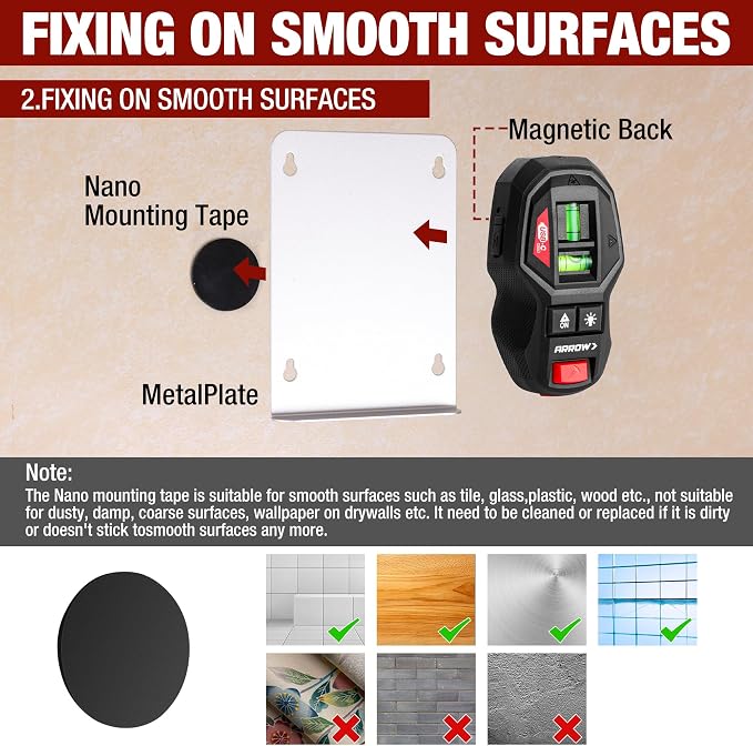 ARROW 2-in-1 Laser Level with Magnetic Stud Finder, Rechargeable Wall Scanner for Wood & Metal, Cross Line Laser with Bubble Vials for Accurate Markings, Ideal for Hanging Frames & Pictures