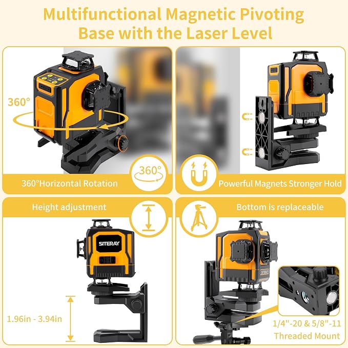 Laser Level Self Leveling, 4x360 Line Laser for Construction & Precision Layout Work, Rechargeable Green 16-Line Lazer Tool with Remote Control & Magnetic Rotating Stand, Outdoor Pulse Mode