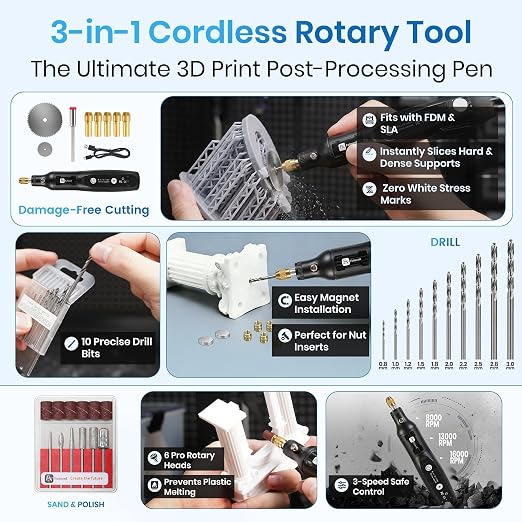 141Pcs 3D Printer Accessories with 4-Layer Slotted Case, Precision Workstation, Includes Digital Caliper, Cordless Rotary Tool, PTFE Nozzle Coating for Bambu Lab, Flashforge, Ender 3, Anycubic