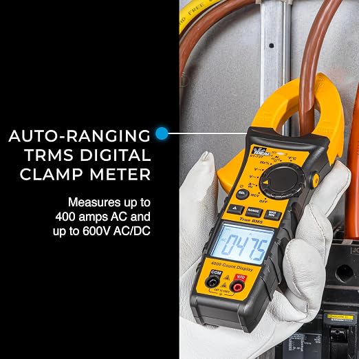 IDEAL INDUSTRIES INC. 61-737 Digital AC Clamp Multi Meter 400 Amp 600-Volt, Red Electrical Clamp Meter, CAT III 600V | 0–400A AC, 0–600V AC/DC, TRMS, NCV, Diode Testing, Backlit Display, Probe Holder