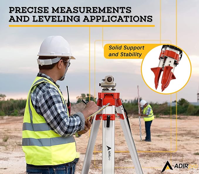 AdirPro Laser Level Tripod - Universal Heavy Duty Survey & Transit Tripod - 5/8" x 11" Thread - Quick Clamp - Aluminum Construction for Lasers & Levels (Orange)