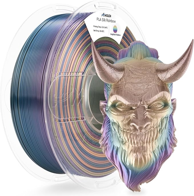 AMOLEN Silk PLA 3D Printer Filament, Shiny Multicolor Kingfisher Rainbow PLA Filament 1.75mm, Gradient Color Change PLA 3D Printing Filament for Most FDM 3D Printer, Blue Purple Yellow, 1kg (2.2lbs)