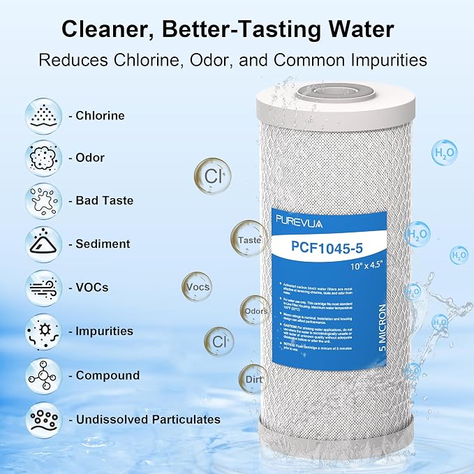 5 Micron 10" x 4.5" Whole House CTO Coconut Shell Activated Carbon Water Filter Replacement Cartridge, Compatible with WFHDC8001, FXHTC, GXWH40L, GXWH35F, CB-BB-10, FC15B, CTO10BB, 2-Pack