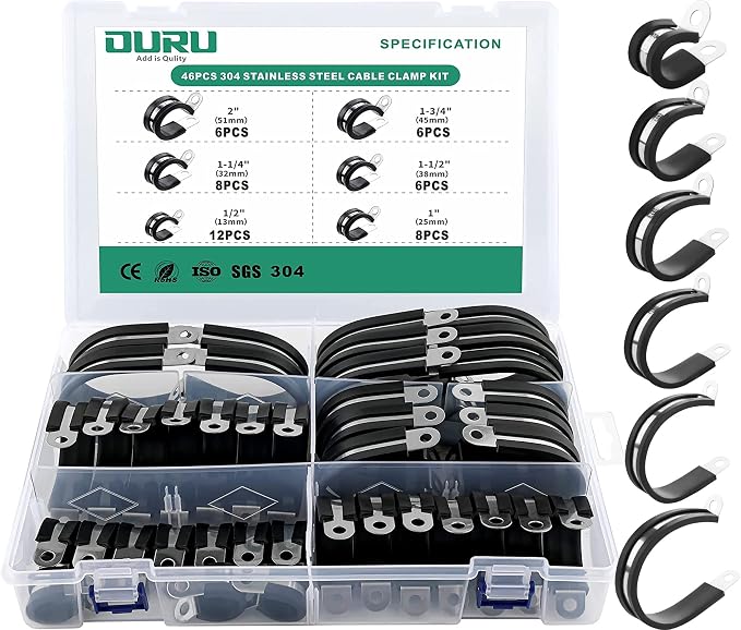 OURU 46PCS Cable Clamps Assortment Kit+10FT DIY Hose Clamps