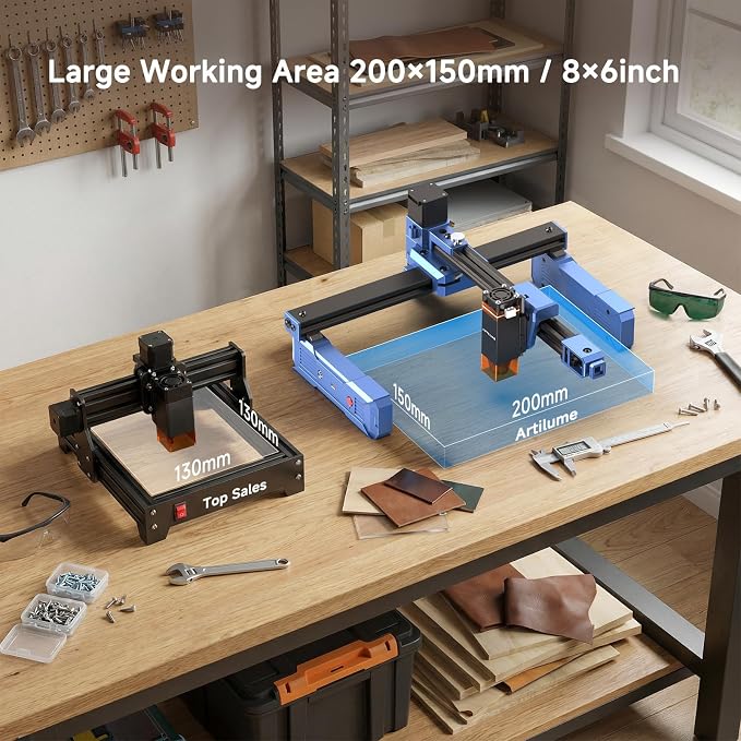 Artilume Laser Engraver 7000mW APP-Control-Foldable Design Laser Engraver and Cutter Machine 200 * 150mm Working Area Portable Engraver for Wood Leather Acrylic Best for Beginners Small Business (T1)