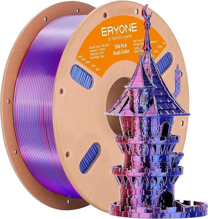 ERYONE Silk Dual Color PLA Filament 3D Printer 1.75mm +/- 0.03mm, Bicolor Filament Two Tone PLA 1KG(2.2lbs) Cardboard Spool, Red Blue