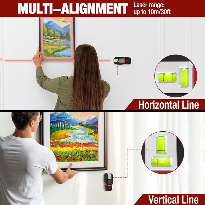 ARROW 2-in-1 Stud Finder with Laser Level, Rechargeable Wall Stud Scanner & Vertical Line Laser for Hanging Frames & Picture, Wood Ac Wire Metal Studs Joist Pipe Detection