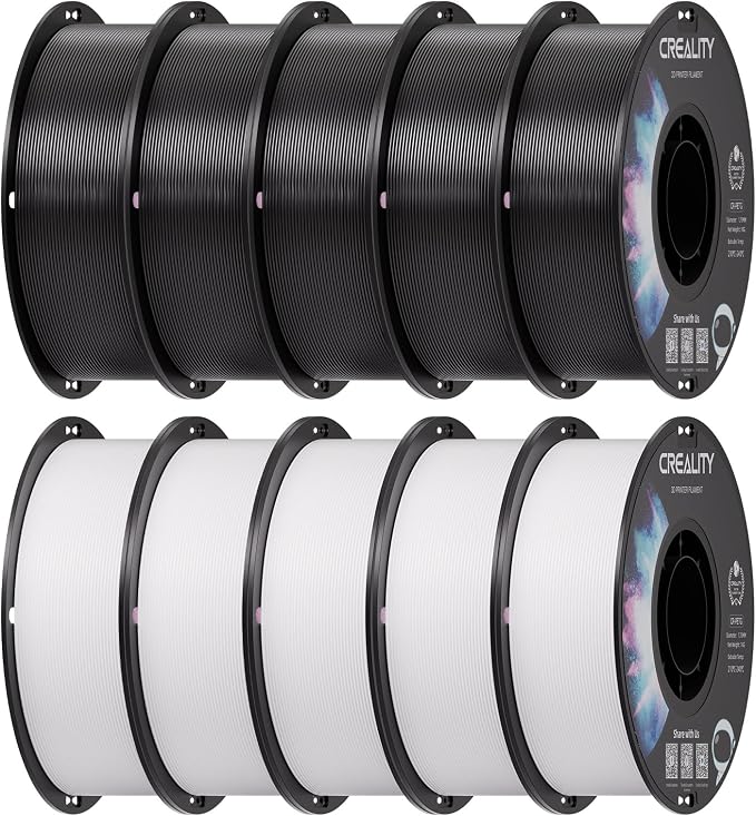 Creality 10 kg Black & White PETG 1.75mm Filament, 3D Printer Filament Bundle, Excellent Toughness High Precision, Odorless Non-Toxic Moistureproof, Glossy, Accuracy +/- 0.02mm