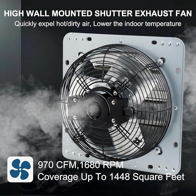 Criditpid 12 Inch Wall Mounted Shutter Exhaust Fan with ON/OFF Switch, High-Speed, Low-Noise Pure Copper Motor, Wall Exhaust Fan for Gable, Shed, Garage, Greenhouse, Kitchen, Attic, 970CFM, 1680RPM.