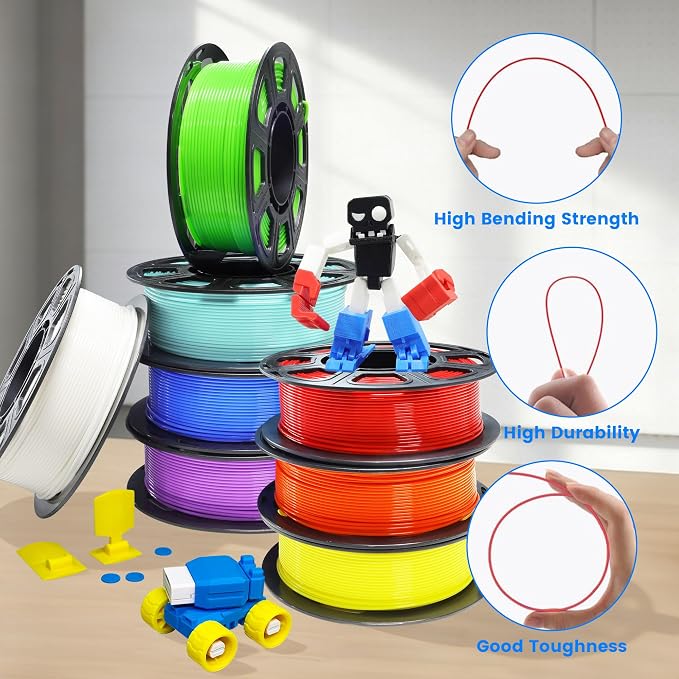 MIKA3D 8 Spools 1.75mm 3D Printing Filament PLA Bundle, 3D Printer PLA Red Orange Yellow Lime Green Cyan Blue Purple White 8 Beautiful Popular Bright Colors, 0.25kg/Spool, Total 2kg PLA