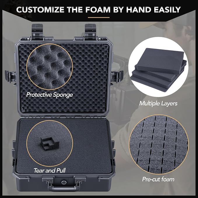 Lykus HC-4120 Waterproof Hard Case with Foam, Interior Size 16.1x14.2x7.5 inch, Suitable for camera,projector,electronic equipment and more