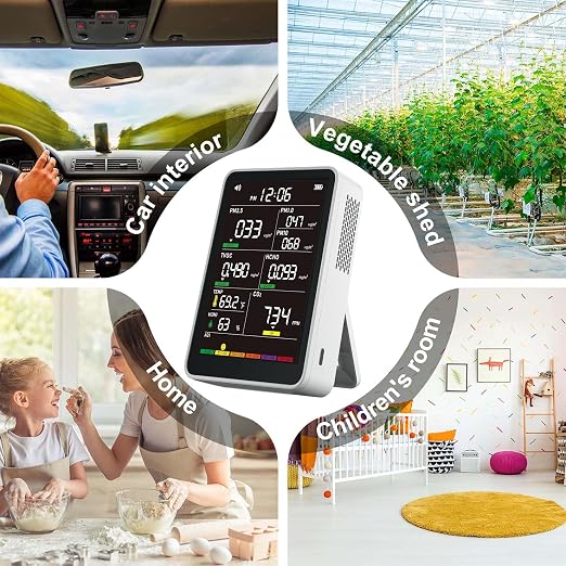 Professional Indoor Air Quality Monitor with AQI Alerts, Portable Real-Time Detector for Home, Car, Plants & Pet