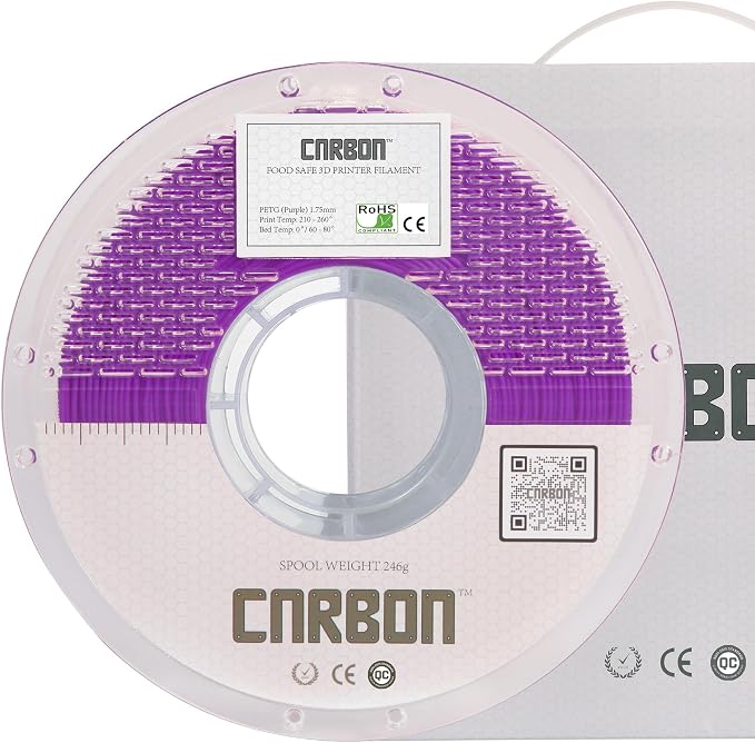 Certified Food Grade & ISO 10993 Biocompatible Skin Safe PETG 3D Printer Filament - CARBON by Comfy Materials - Lab Tested FDA Compliant Food Safe, 1.75mm, 1kg, Accuracy: +/- 0.02 (Purple)