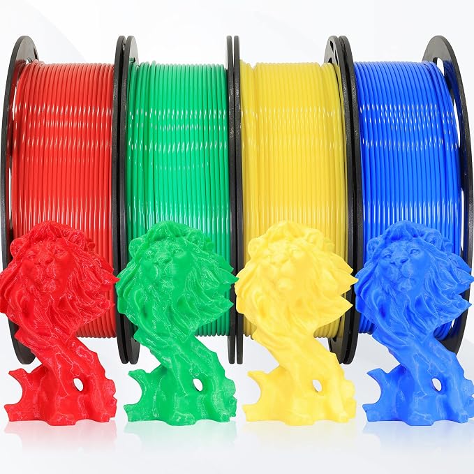 BBLIFE 1.75mm 3D Printer PLA Filament 4 in 1 Bundle: Red, Blue, Yellow, Green, 4 Bright Colors Packed, 250g/Spool, 4 Spools Packed, Widely Fit for 3D Printer/3D Pen; Total 1Kg 3D Printing Material