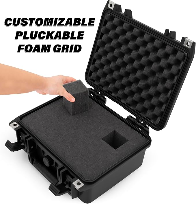 CASEMATIX 11" Waterproof Hard Case with Customizable Foam for Portable Electronics, Tools and Accessories - Hard Shell Small Plastic Case with Pre-Diced Travel Case Foam Interior