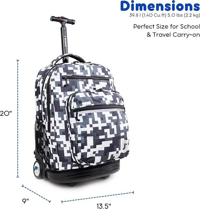 J World Sundance Laptop Rolling Backpack for Girls Boys. Roller Bookbag with Wheels, 20 Inch, Camo