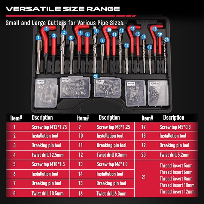 SEDY Helicoil Thread Repair Tool Kit: 320-Piece Metric SAE Heli Coil Rethreading Insert Drill Bits Spark Plug Automotive Engine Motor Stud Bolt Tap Universal Threaded Restorer Restoring Rethread