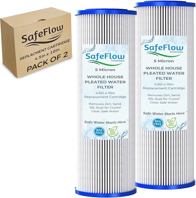 10" x 4.5" 5 Micron Whole House Pleated Sediment Filter for Well Water – Replacement Cartridge for GE FXHSC, Culligan R50-BBSA, Pentek R50-BB, DuPont WFHDC3001, W50PEHD, GXWH40L (10 x 4.5in, 2, Count)